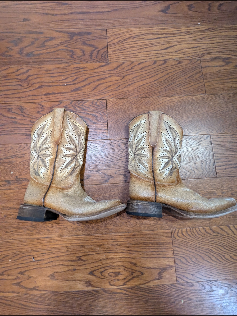 Authentic Circle G Brown Leather Cowboy Boots - Signature Logo Girls Size 3